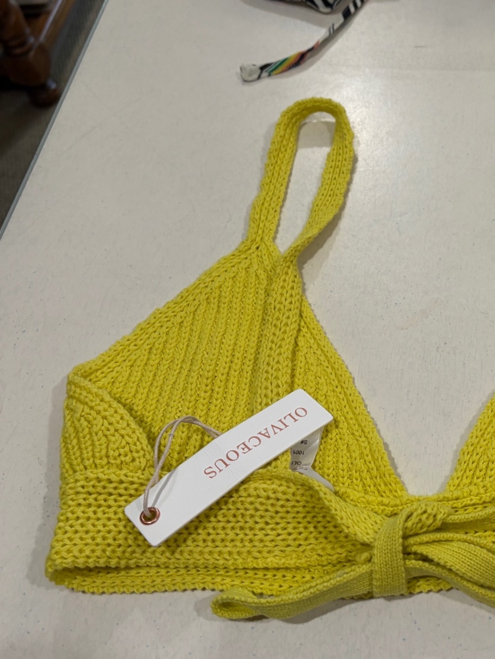 Olivaceous Cropped Tank Top Brami Tie Adjustable Back Knit Sweater 100% Cotton M - Picture 8 of 8